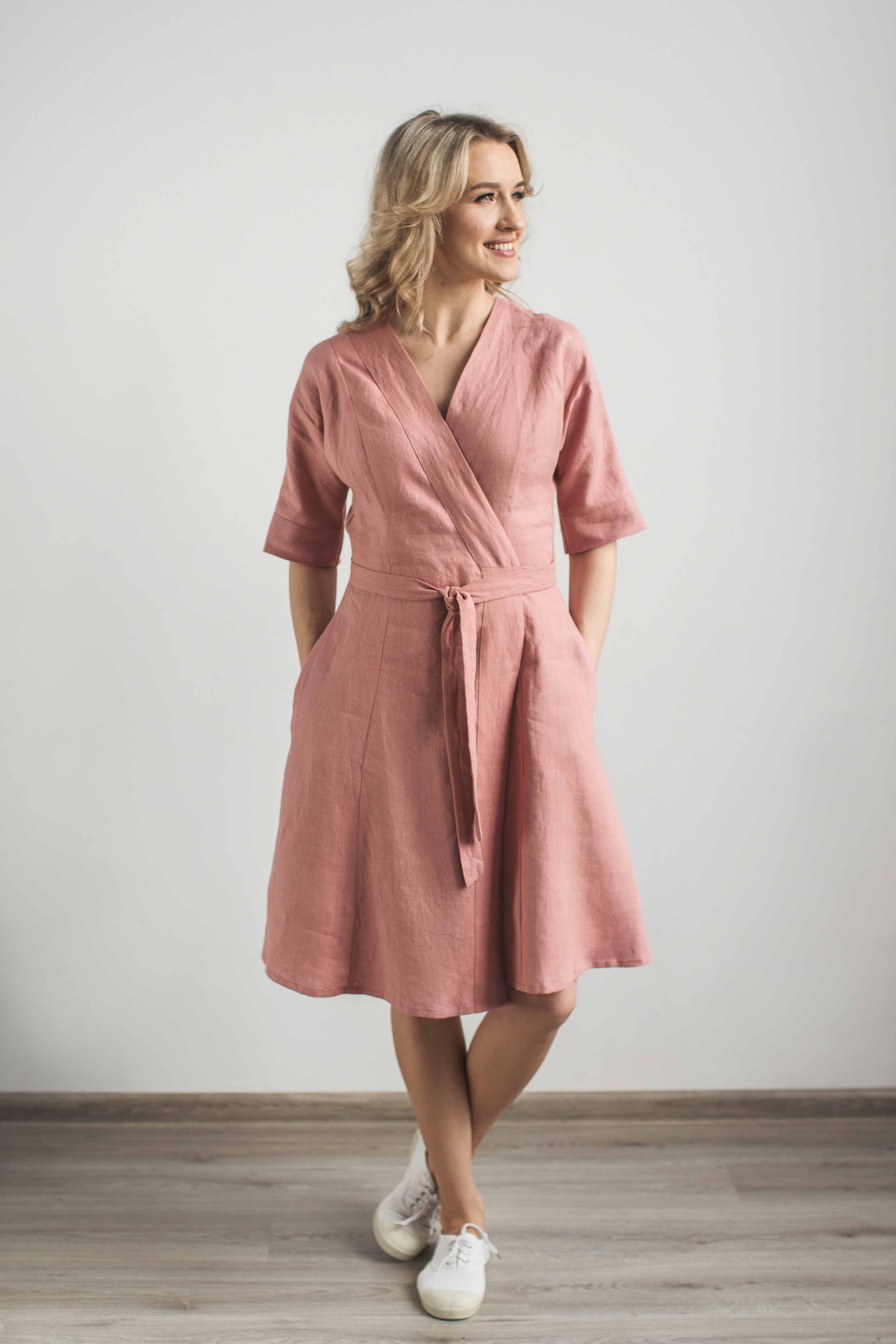 Linen wrap around dress. Handcrafted by ...